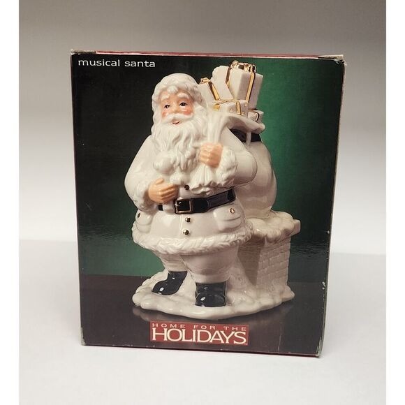 Home For The Holiday Porcelain Egg-Shaped Musical Box Revolving Nativity/Santa - Picture 4 of 16